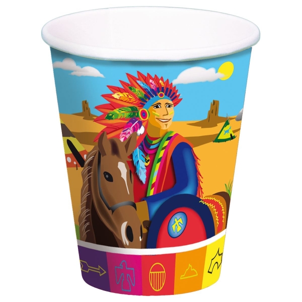 Pappbecher Indianer-Party, 6er Pack