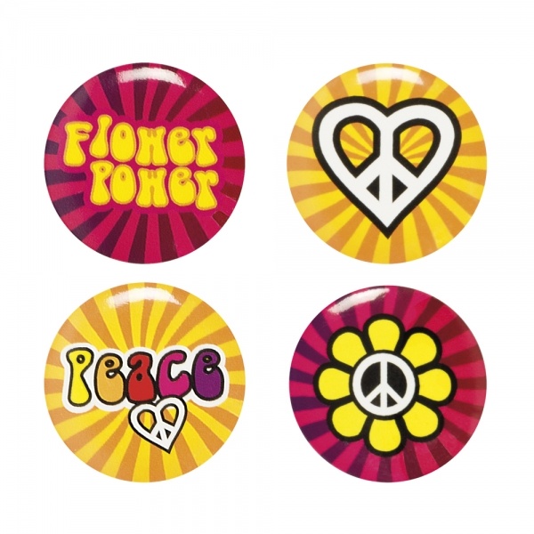 Hippie Revival Buttons, 4er Pack