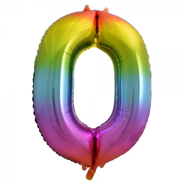 Folienballon Zahlenballon Nr. "0" Regenbogen 86 cm groß