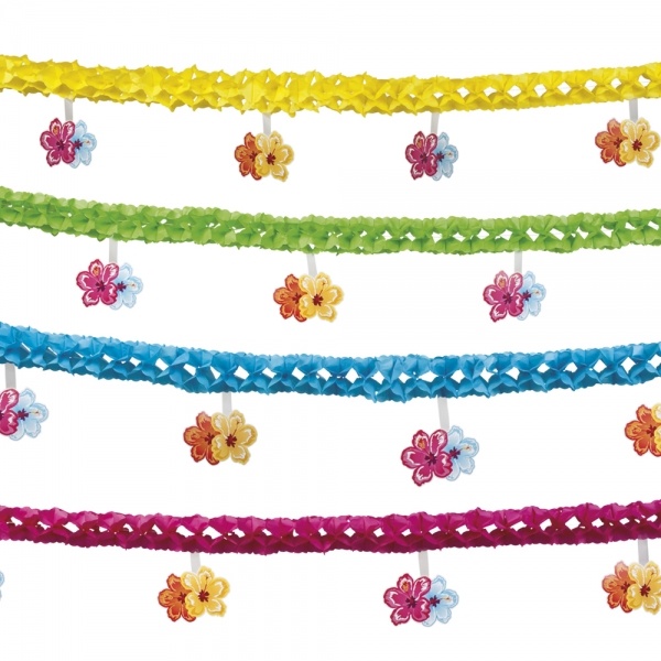 Party-Extra Hawaigirlande Hibiscus, 4 Meter lang - bunte Beachparty Deko