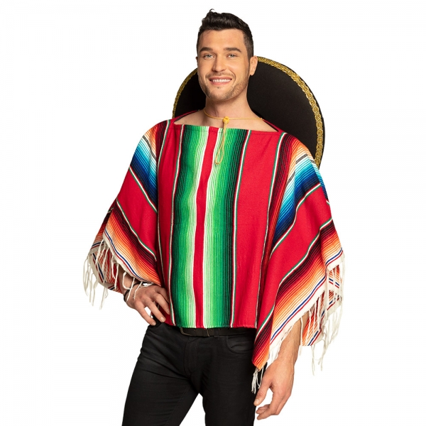 Mexikanischer Poncho rot grün - Mexikanische Party Deko