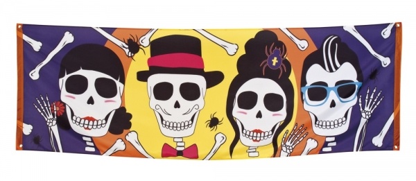 Riesen Stoff-Banner Sugar Skull Mexikoparty - Dia de los Muertos Deko