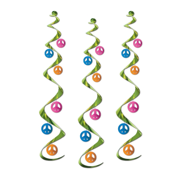 Party-Extra Spiralhänger Peace, 3er Pack - Hippie Deko