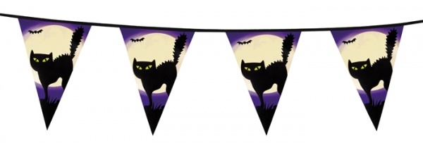 Party-Extra Wimpelkette Schwarze Katze - Halloween Deko