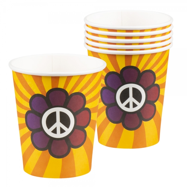 Pappbecher Hippie Power - 70er Jahre Tischdeko