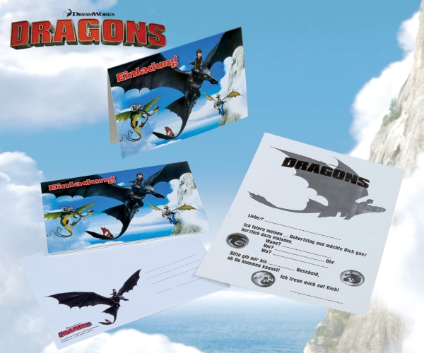 Einladungskarten Dragons, 8er Pack