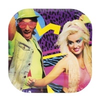 Pappteller 80er Jahre, 25x25cm, 6er Pack
