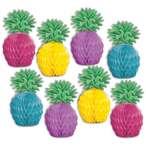 Tischdeko-Set Ananas, 8er Pack - Beachparty Hawaii Deko