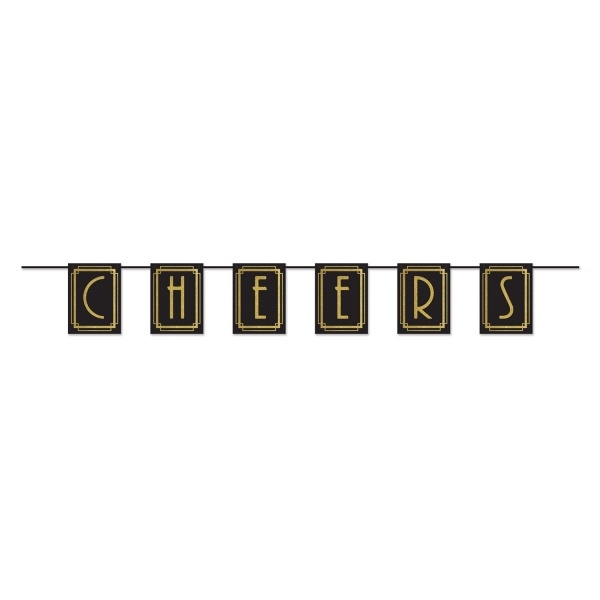 Party-Extra Flaggenkette Cheers, 180 cm - Goldene 20er Jahre Deko