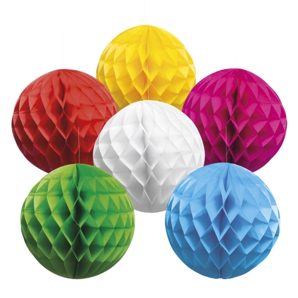 Honigwabenball Deko Set, 6 Farben - Gartenparty Deko