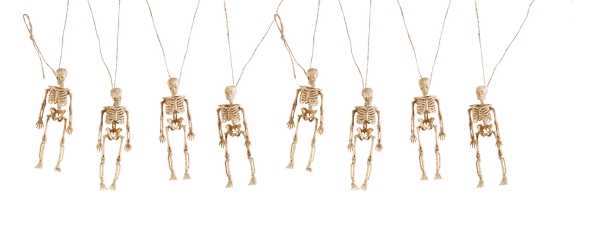 Girlande mit Mini-Skeletten, 150cm lang, 4x15cm Skelette