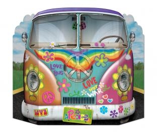 Party-Extra Riesen Pappaufsteller Hippie Bus, 70er Jahre Flower Power Deko