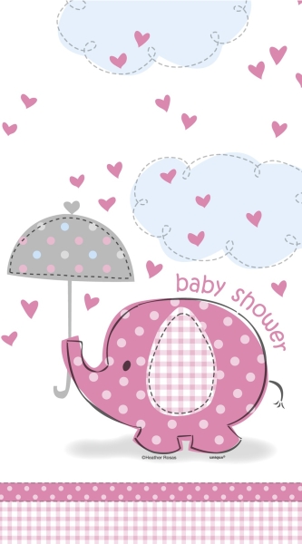 Party-Extra Plastik-Tischdecke Babyfant, rosa - Babyparty Deko