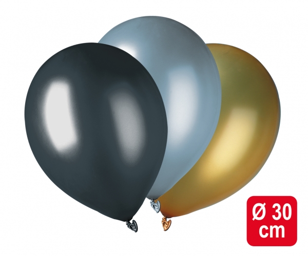Luftballons schwarz-gold-silber metallic - Silvester Party Deko