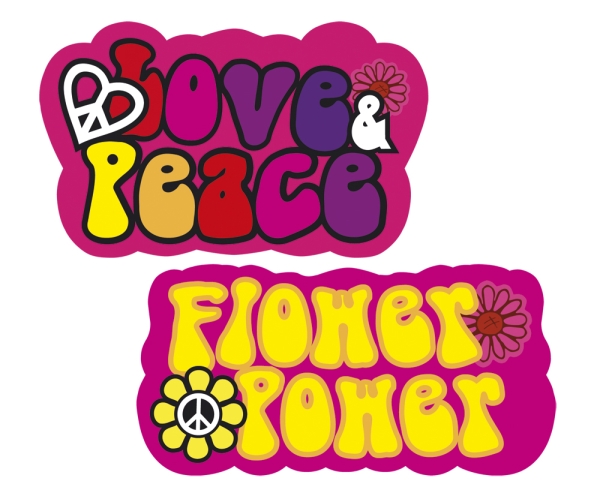 Cutout Schilder Hippie Revival, 2er Pack - Flower Power 70er Jahre Deko