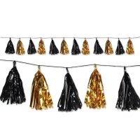 Quasten-Girlande schwarz-gold, 240 cm