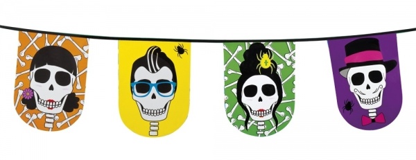 Flaggenkette Sugar Skull Mexikoparty - Dia de los Muertos Deko