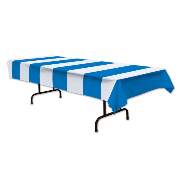 Plastik-Tischdecke blau-weiß gestreift - Bayernparty Deko