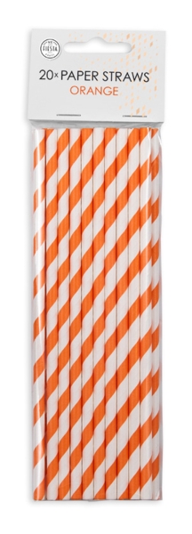 20 Papier Trinkhalme Orange - Weis gestreift