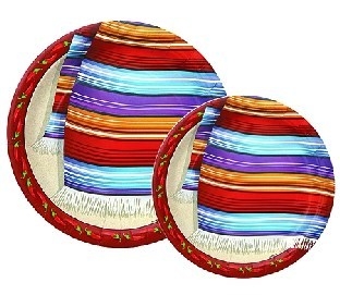 Pappteller Mexikanischer Poncho, 12er Pack