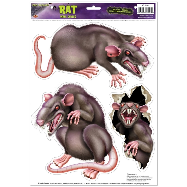 Party-Extra Folienaufkleber Horror Ratten, 3er Set