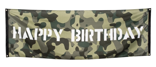 Riesen Stoff-Banner Happy Birthday - Army Party Deko