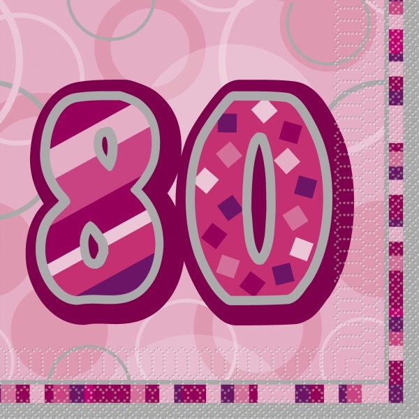 Zahlenservietten Pink Birthday 80 - Geburtstagsdeko