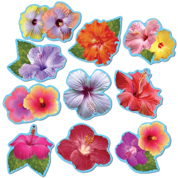 Mini-Cutout SetHibiscus Blüten, 10er Pack - Beachparty Deko