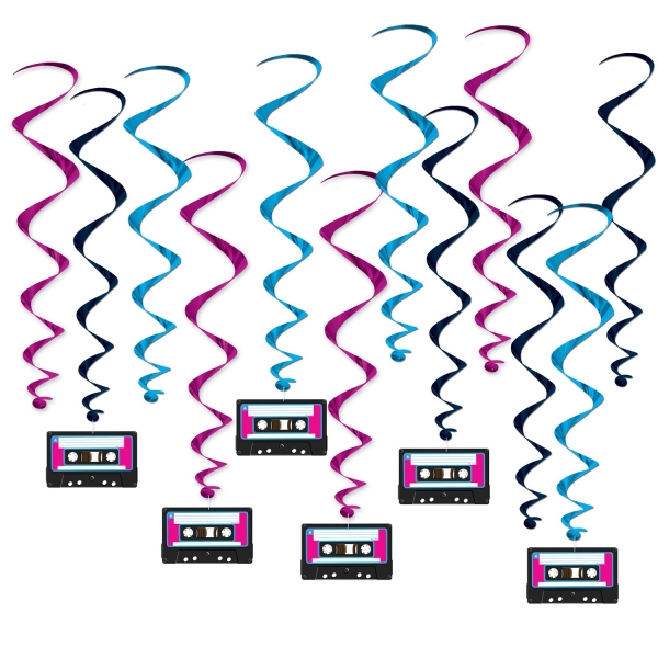 Deko-Spiralhaenger Musikkassette - 80er Jahre Mottoparty Deko