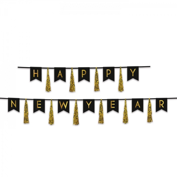 Girlande Happy New Year Schwarz/Gold