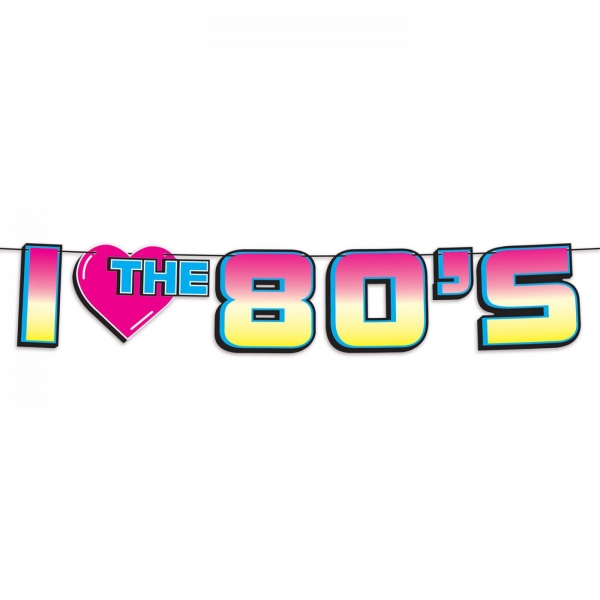 Girlande I Love 80s Retroparty - 80er Jahre Mottoparty Deko