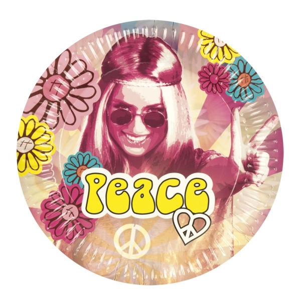 Pappteller Hippie Revival - 70er Jahre Flower Power Tischdeko