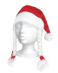 Weihnachtsmann-Mütze mit Zöpfen - Weihnachtsdeko