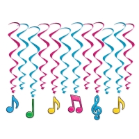 Deko-Spiralhänger Neon-Musiknoten, 12er Pack