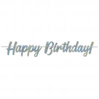 Girlande Happy Birthday Silber Glitzer, 152 cm