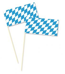 Fahne Bayerische Raute, am Holzstab, 12x24 cm, 10er Pack