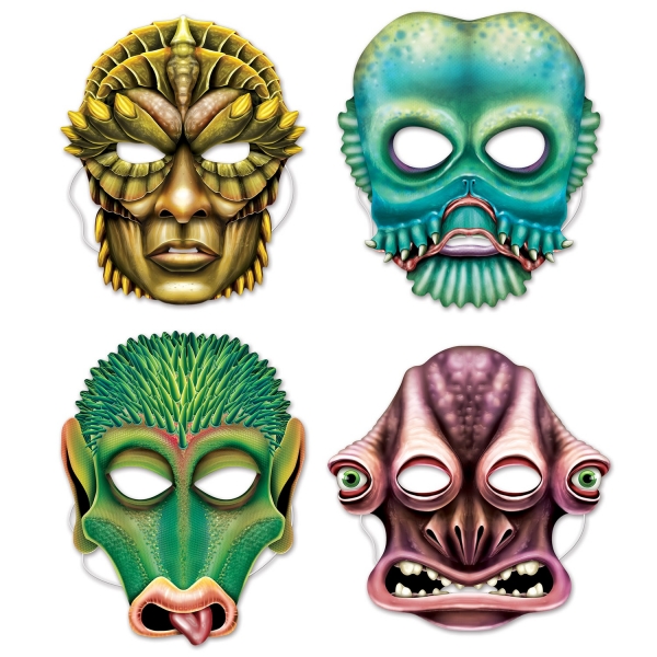 Papiermasken Aliens, mit Gummizug, 4er Pack