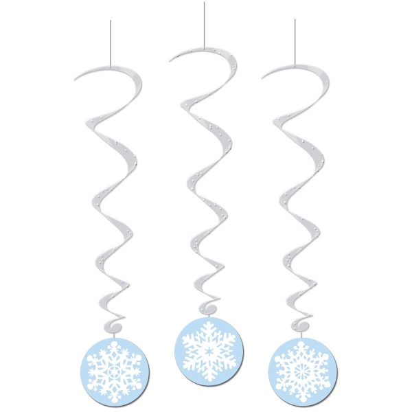 Maxi-Spiralhänger Schneeflocken je 1 m, 3er Pack