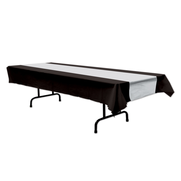 Party-Extra Plastik-Tischdecke schwarz/silber