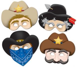 Party-Extra Papiermasken Wilde Cowboys, 4er Pack