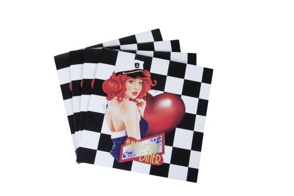Party-Extra Servietten Be Bop a Lula, 20er Pack - Rock + Roll Mottoparty Deko